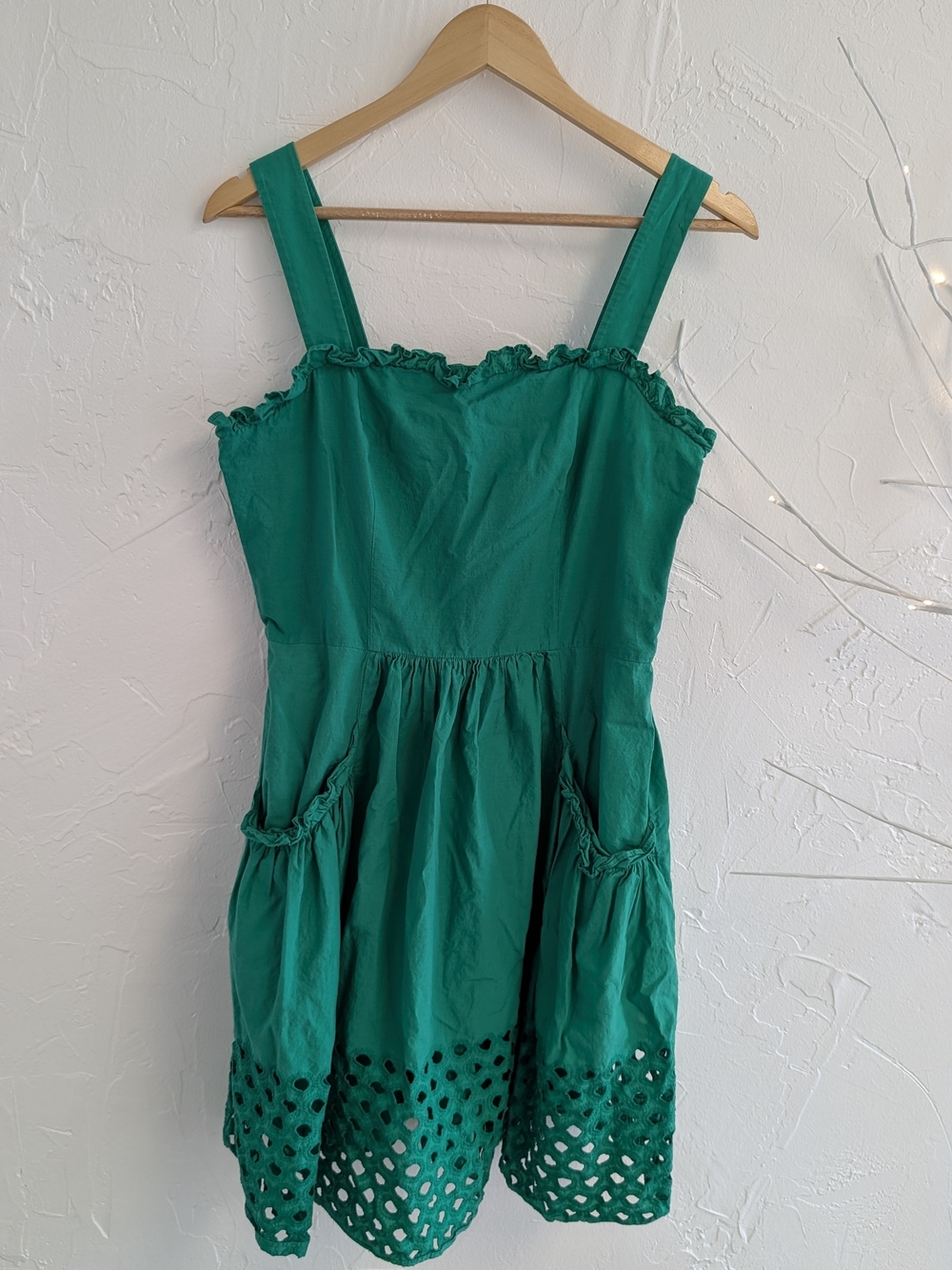 Vince Camuto Emerald Green Eyelet Hem Fit & Flare Dress Size 10P Petite